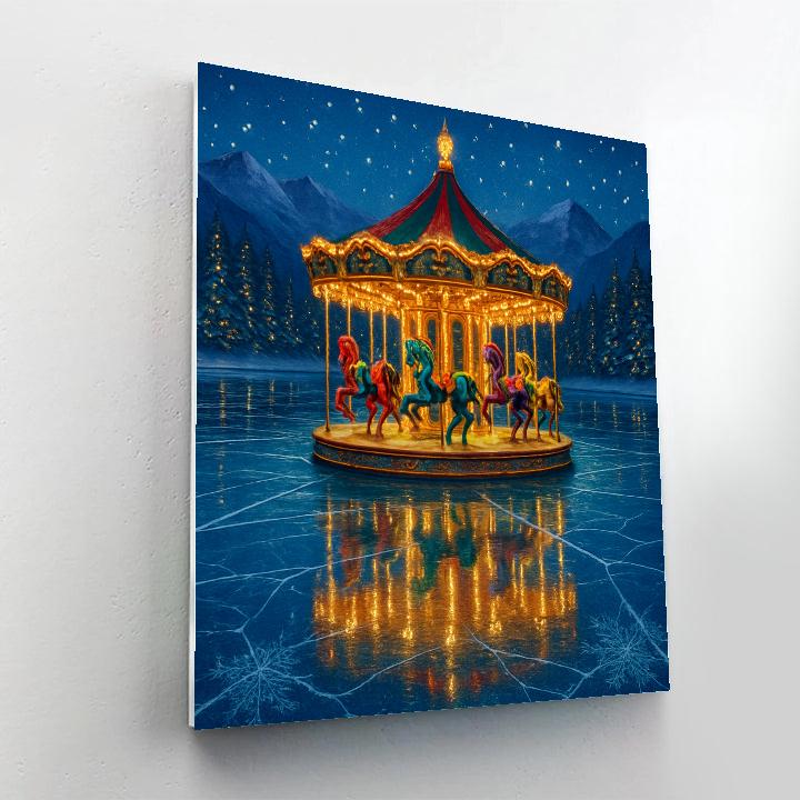 Christmas Carousel On The Frozen Lake Number painting
