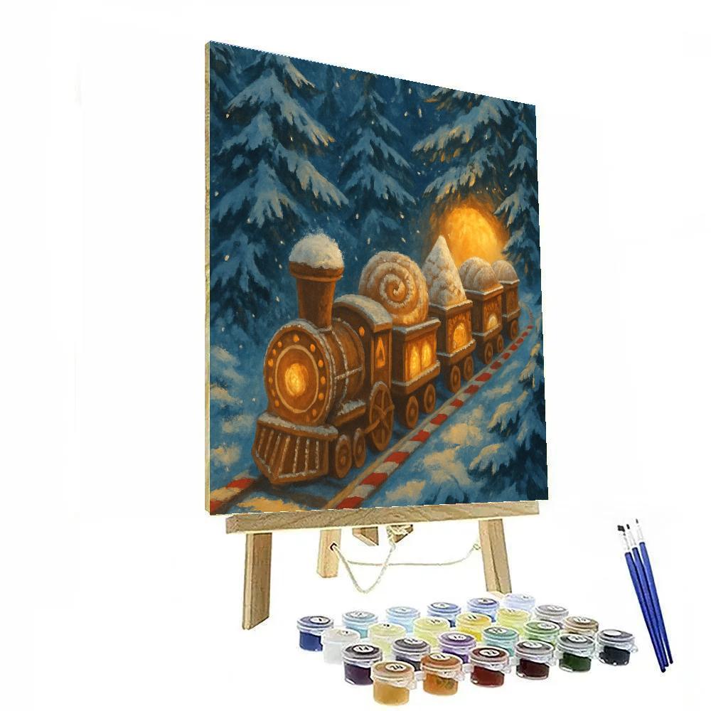 Holiday Bakery Train Through The Woods Paint by numbers art