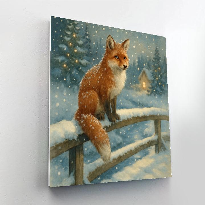 Christmas Fox On The Frozen Bridge Rail Numbered painting kits