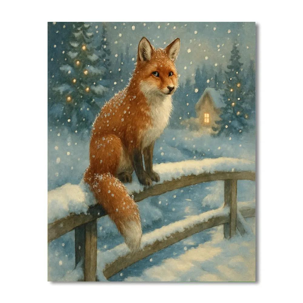 Christmas Fox On The Frozen Bridge Rail Numbered painting kits