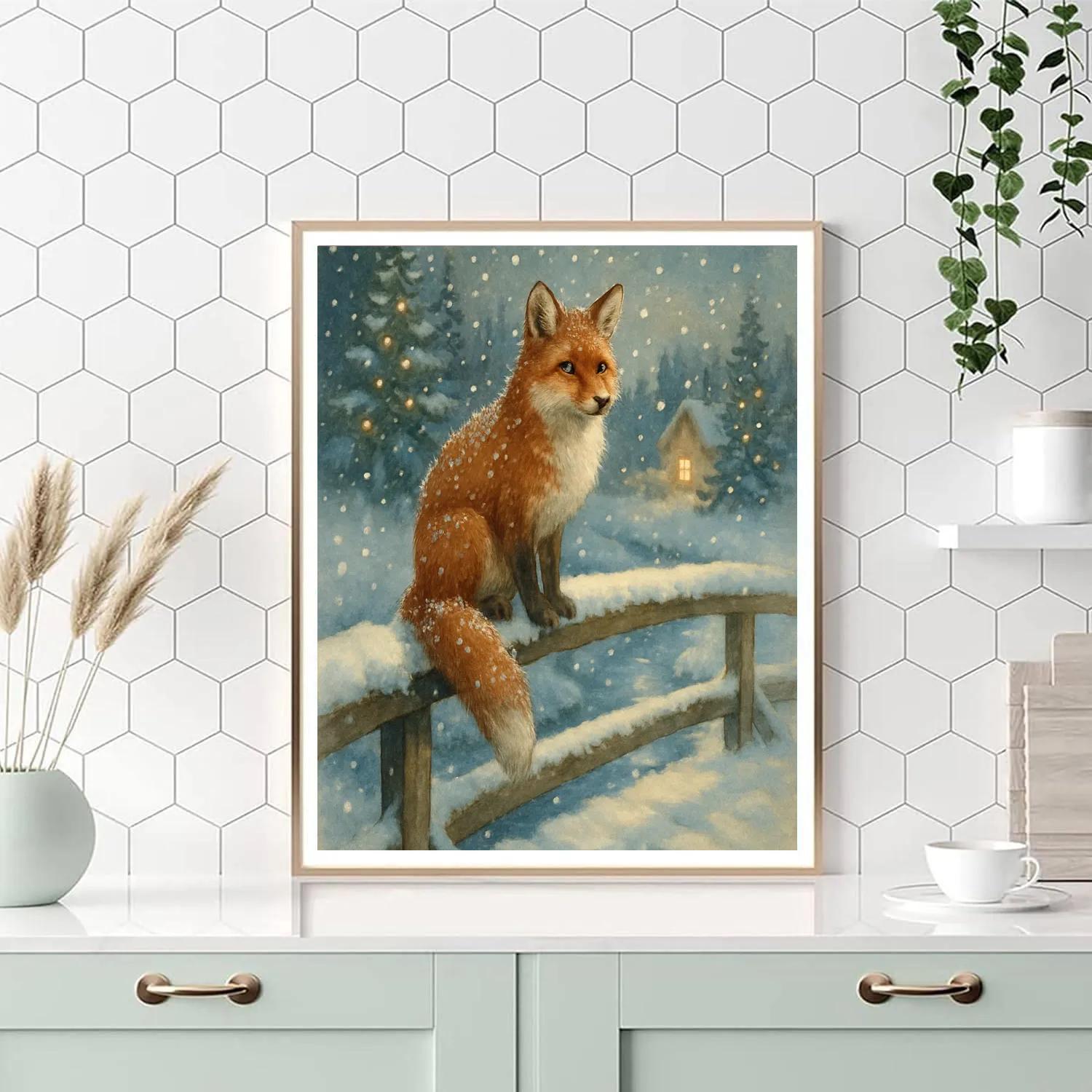 Christmas Fox On The Frozen Bridge Rail Numbered painting kits