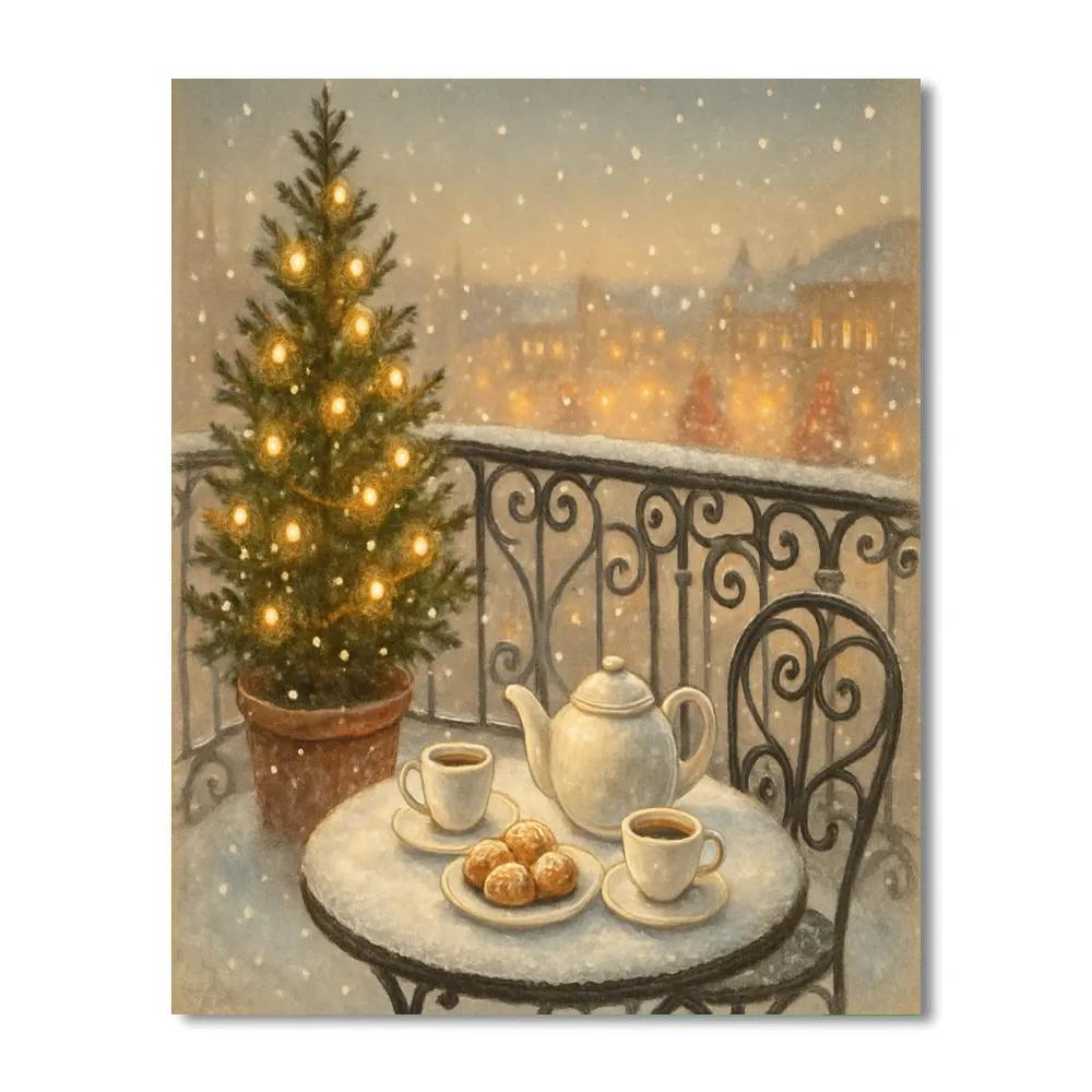 Christmas Tea On The Frozen Balcony painting number kit