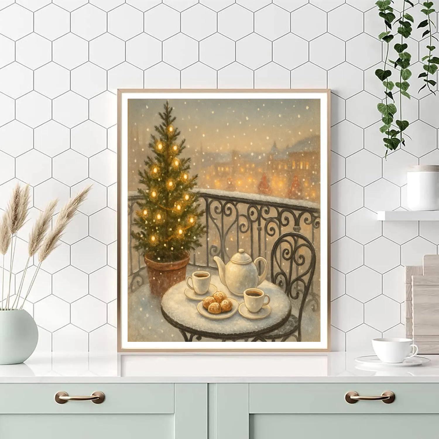 Christmas Tea On The Frozen Balcony painting number kit