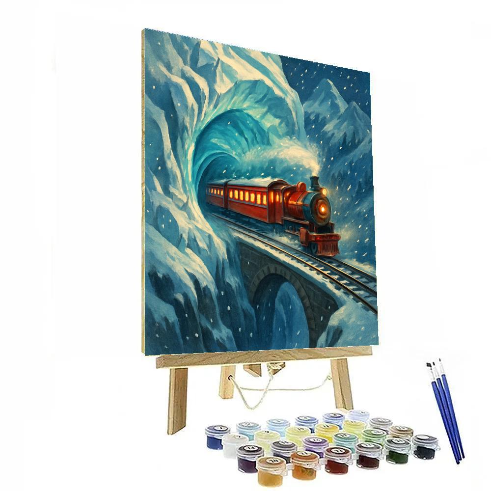 Christmas Train Through The Glacier Tunnel Numbered painting kits