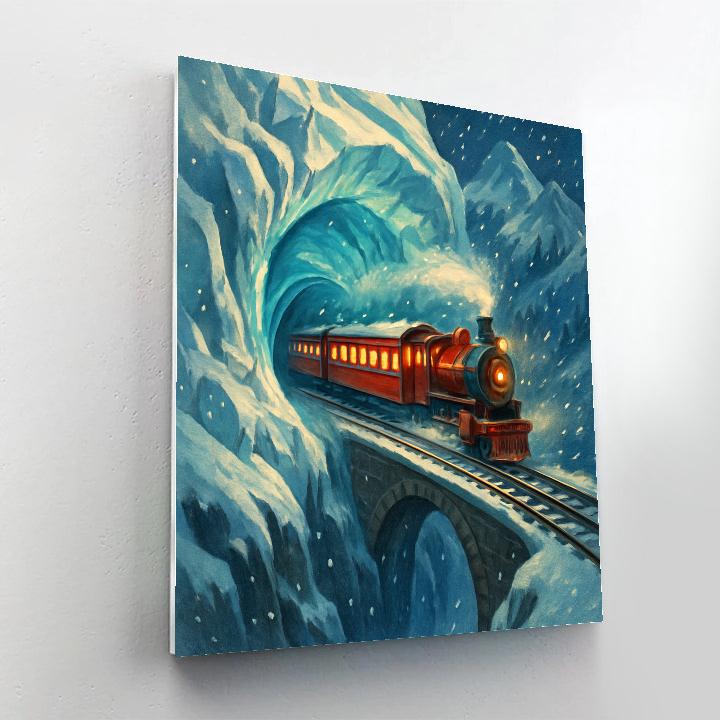 Christmas Train Through The Glacier Tunnel Numbered painting kits