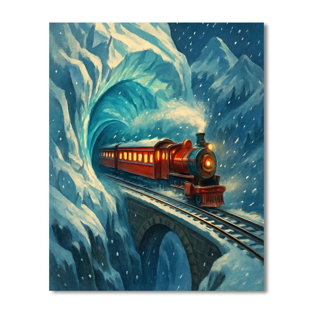 Christmas Train Through The Glacier Tunnel Numbered painting kits