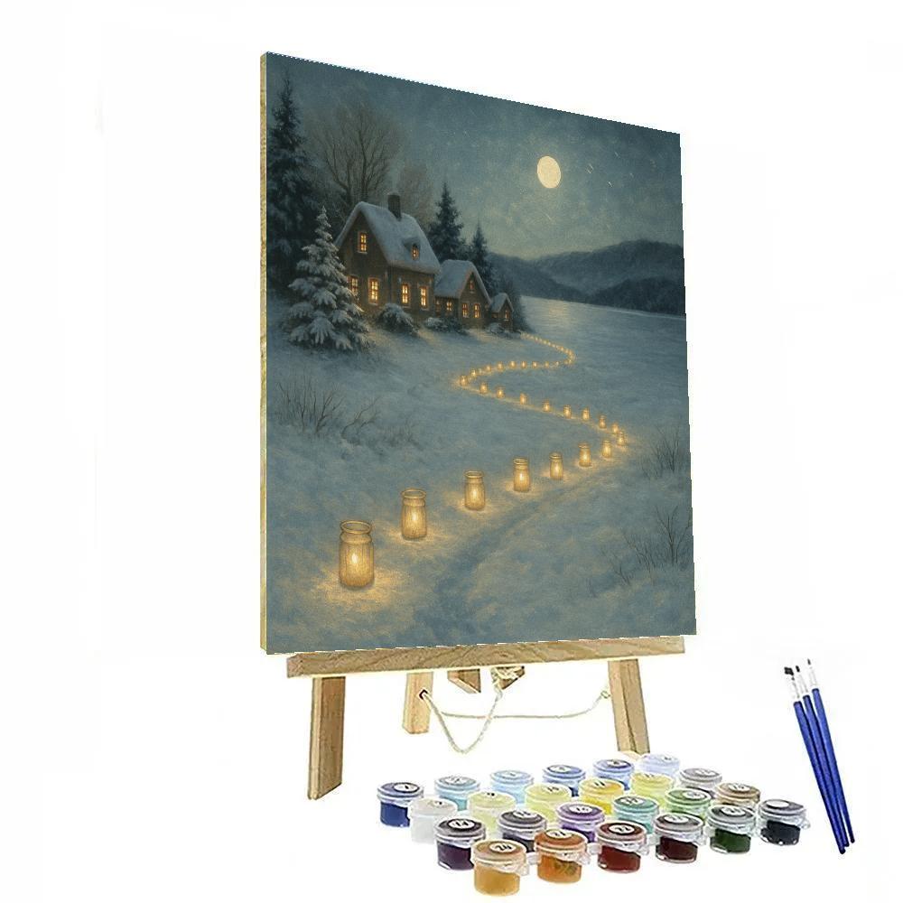 Snowy Village Candle Path To The Lake DIY paint by numbers