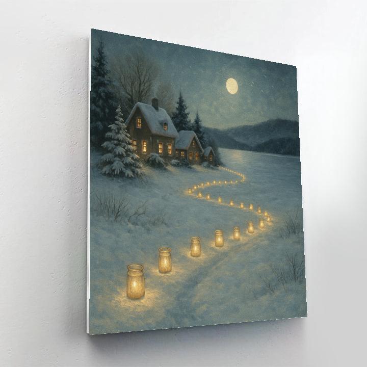 Snowy Village Candle Path To The Lake DIY paint by numbers