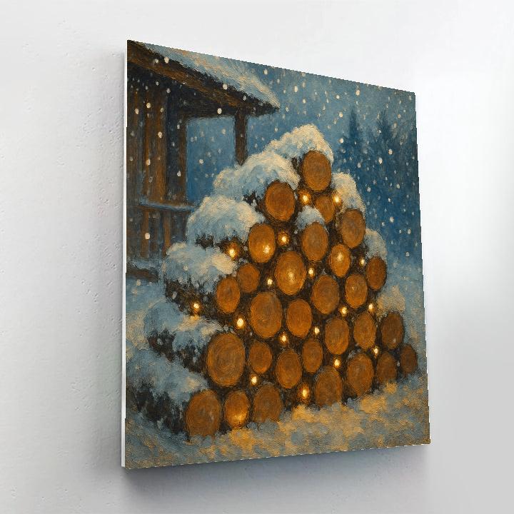 Christmas Firewood Pile Under Falling Snow paint by numbers