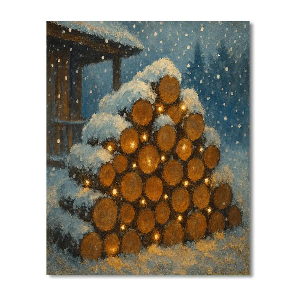 Christmas Firewood Pile Under Falling Snow paint by numbers