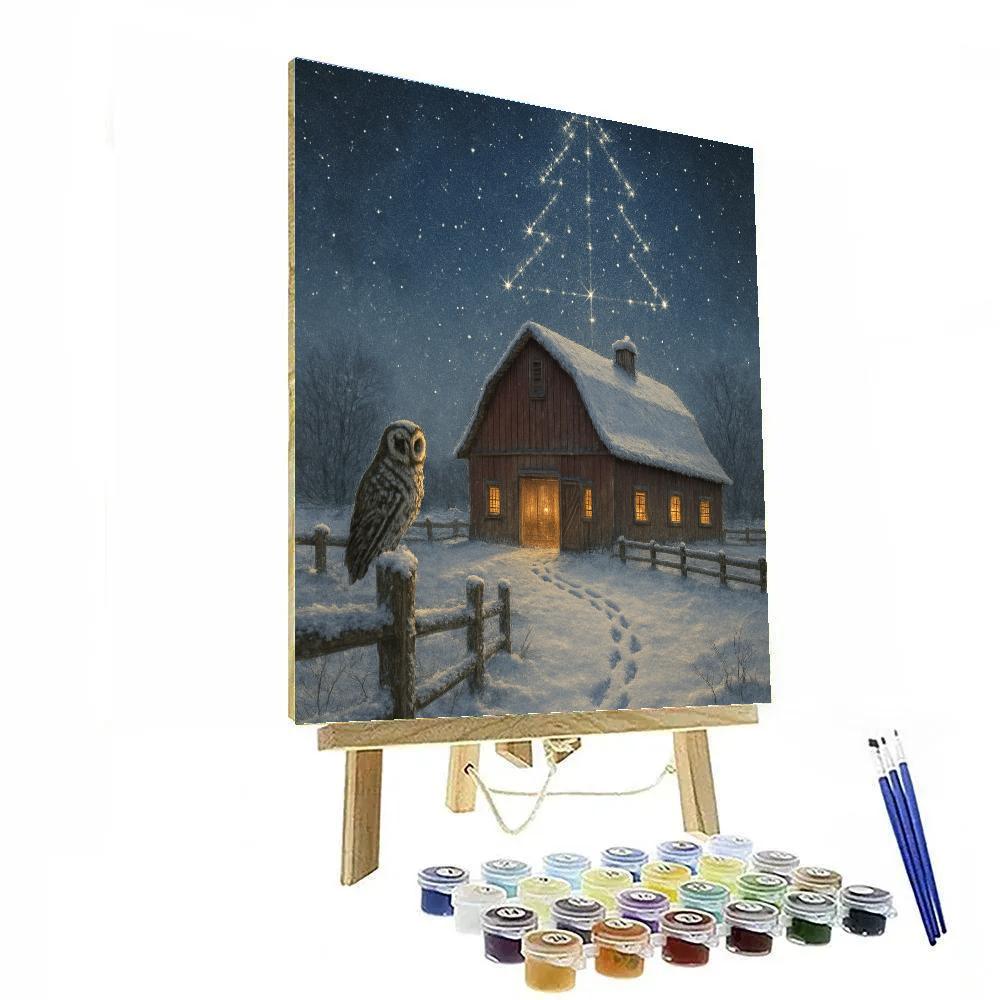 Winter Constellation Over Christmas Barn paint by numbers
