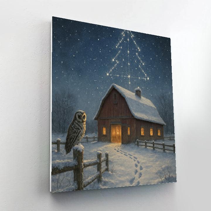 Winter Constellation Over Christmas Barn paint by numbers