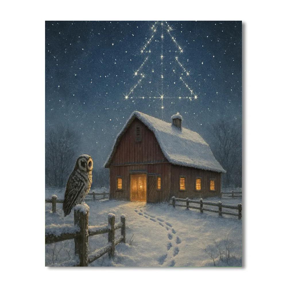 Winter Constellation Over Christmas Barn paint by numbers