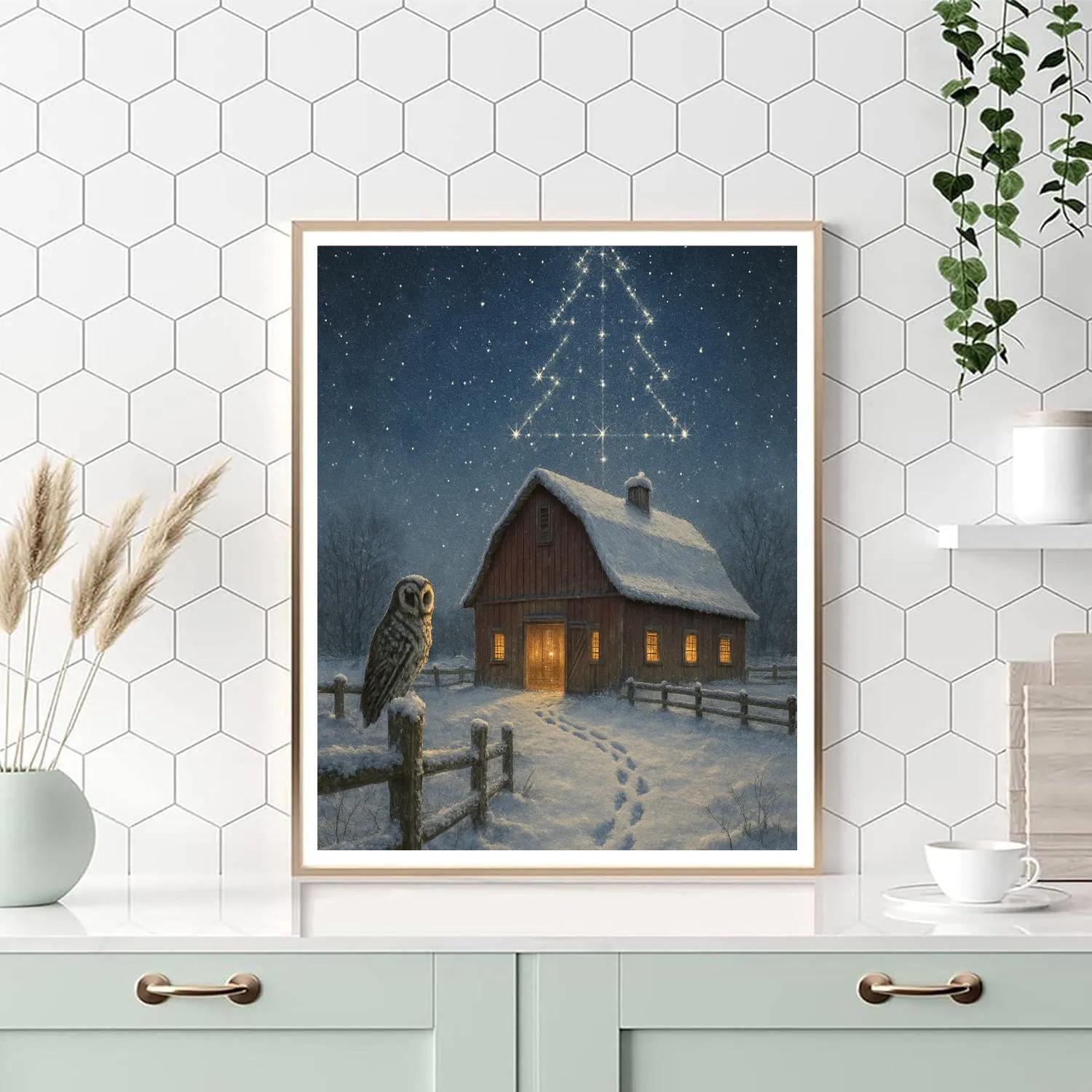 Winter Constellation Over Christmas Barn paint by numbers