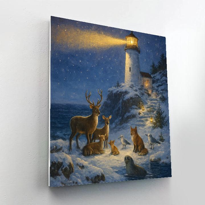 Christmas Lighthouse Cliffside Nativity Of Nature paint by number