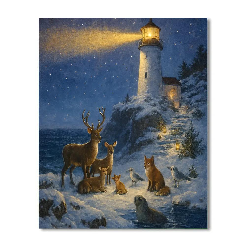 Christmas Lighthouse Cliffside Nativity Of Nature paint by number