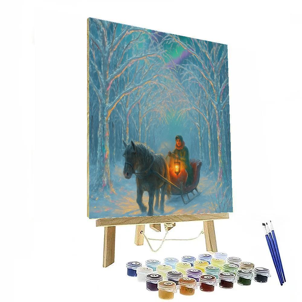 Aurora Sleigh Ride Through Crystal Forest Numbered painting kits