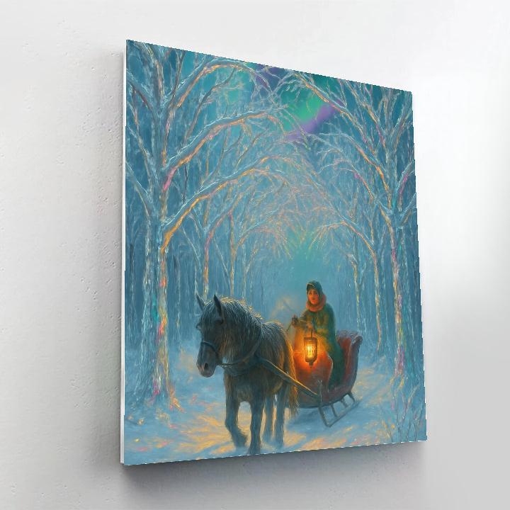 Aurora Sleigh Ride Through Crystal Forest Numbered painting kits
