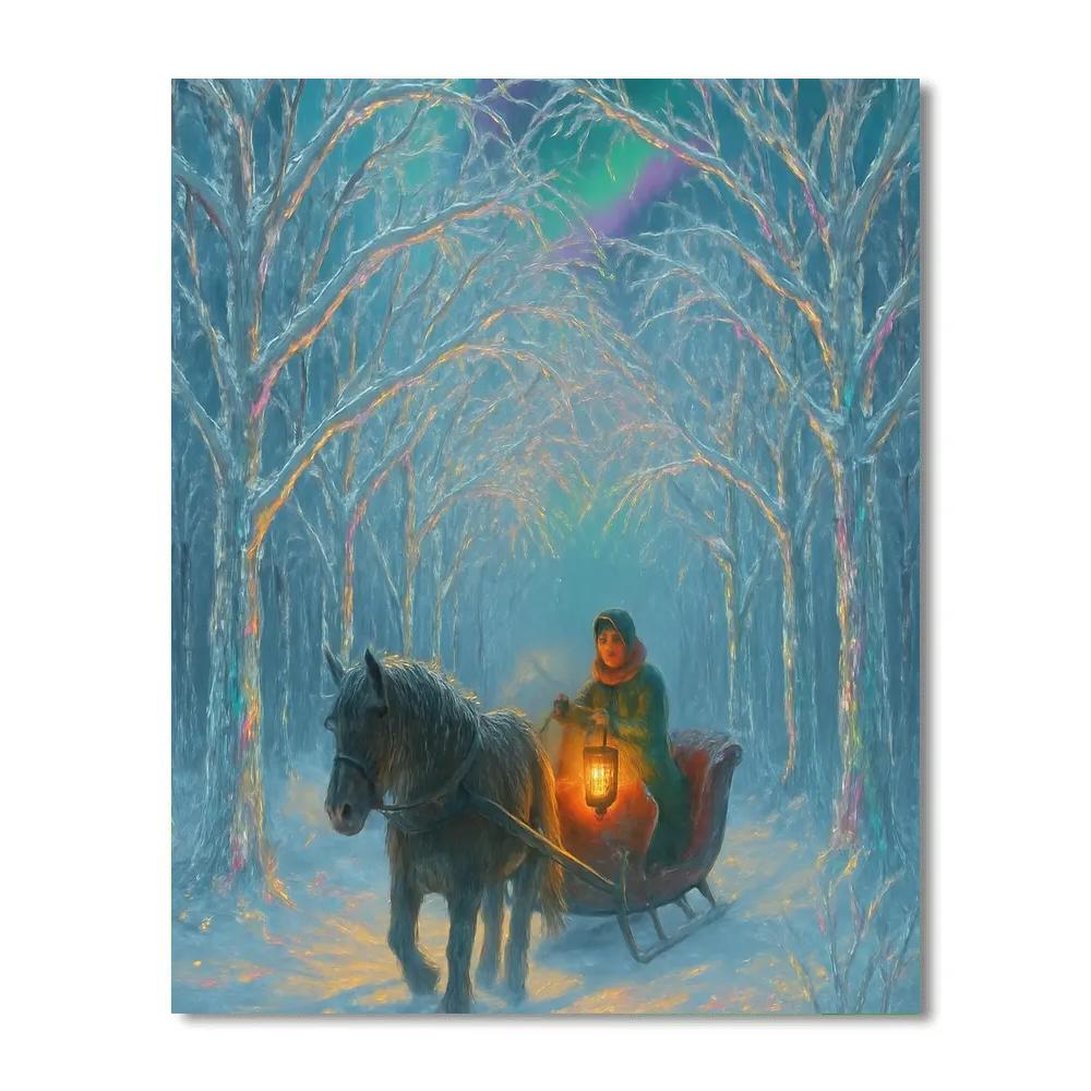 Aurora Sleigh Ride Through Crystal Forest Numbered painting kits