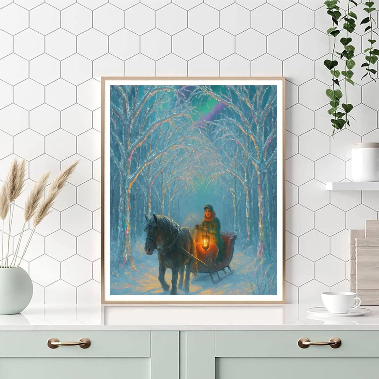 Aurora Sleigh Ride Through Crystal Forest Numbered painting kits