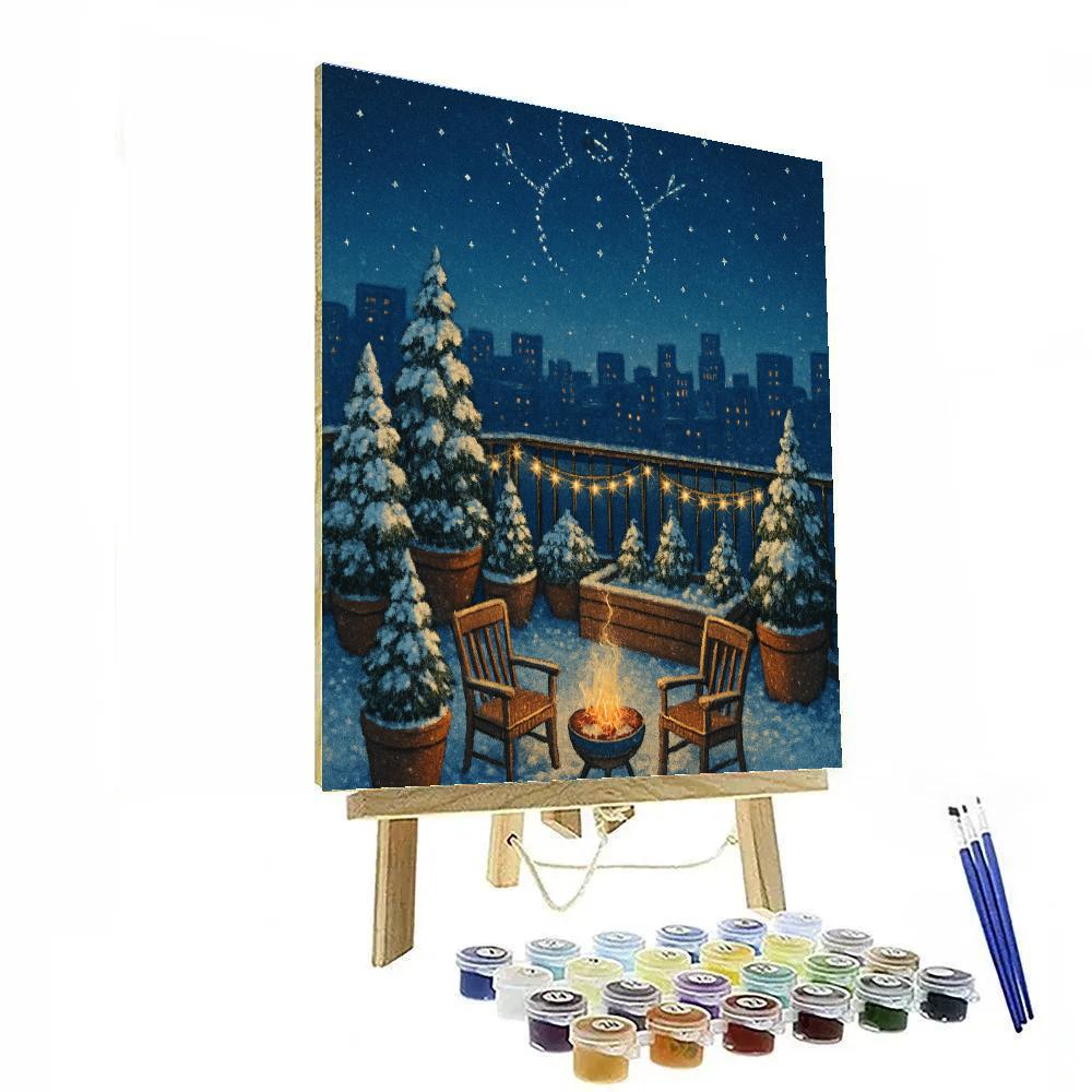 Snowman Constellation Above Rooftop Garden Numbered painting kits