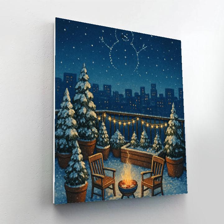 Snowman Constellation Above Rooftop Garden Numbered painting kits