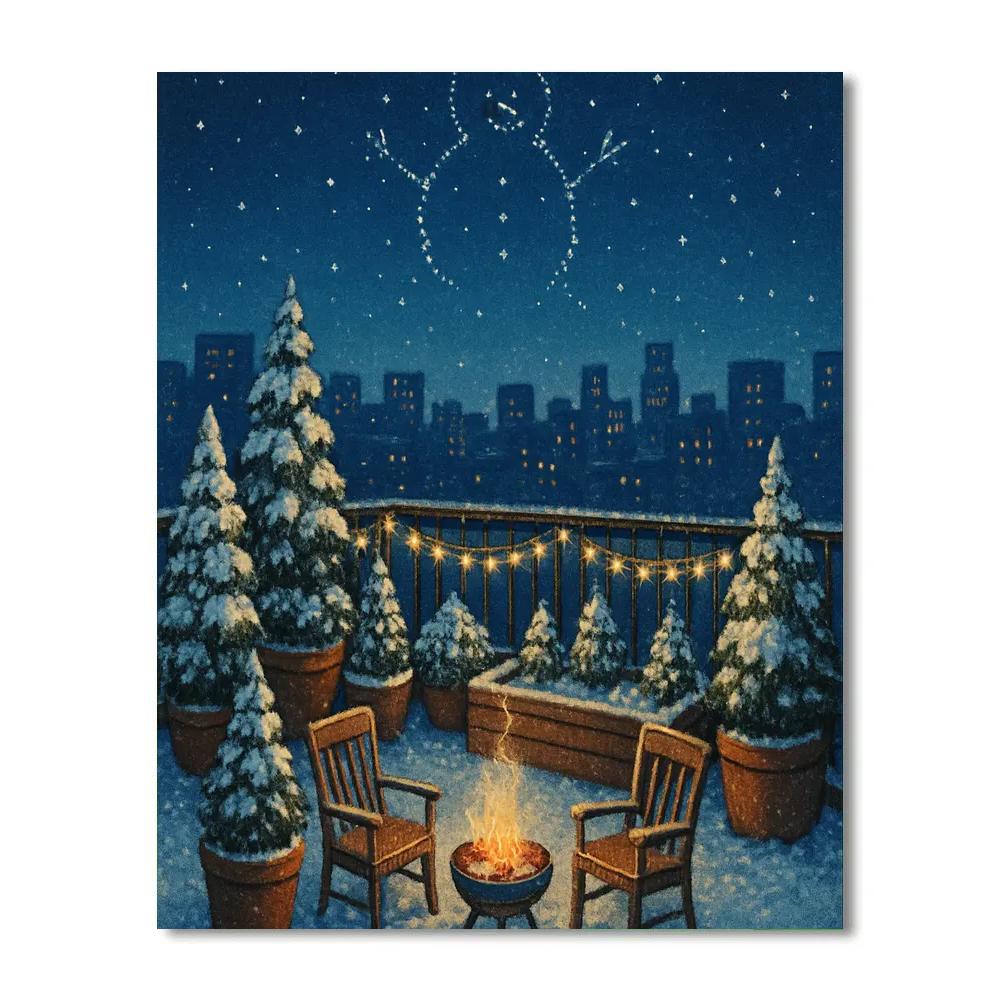 Snowman Constellation Above Rooftop Garden Numbered painting kits