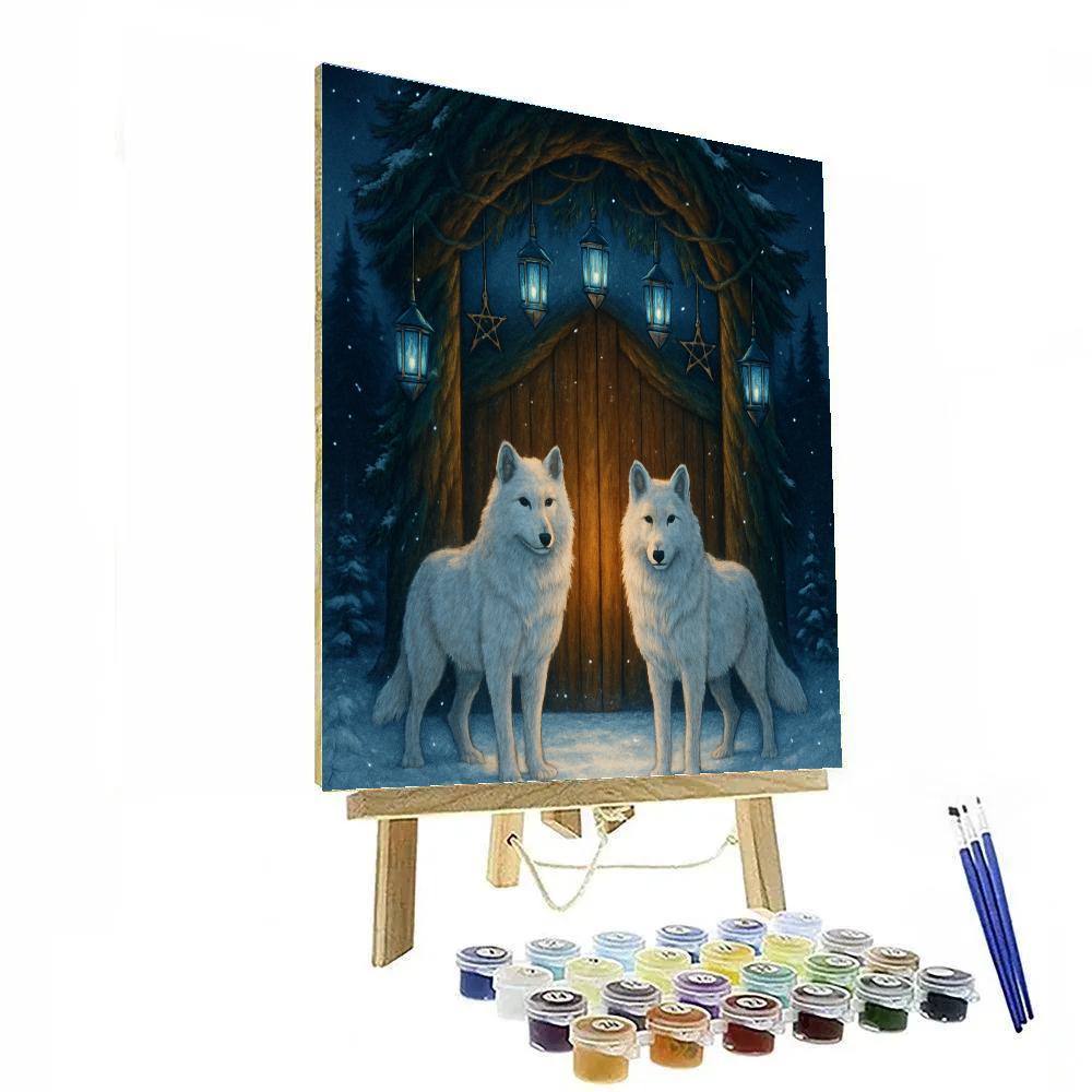 Winter Wolves At The Evergreen Gate paint by number