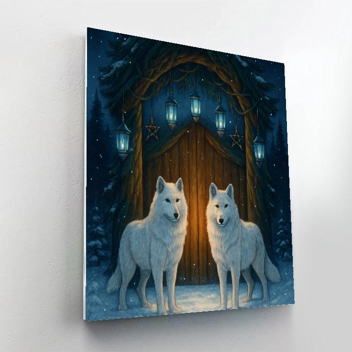 Winter Wolves At The Evergreen Gate paint by number