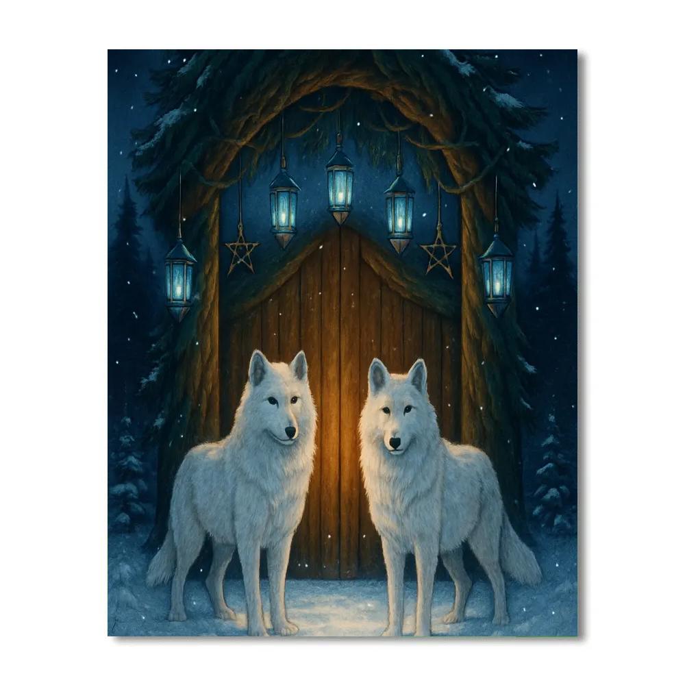 Winter Wolves At The Evergreen Gate paint by number