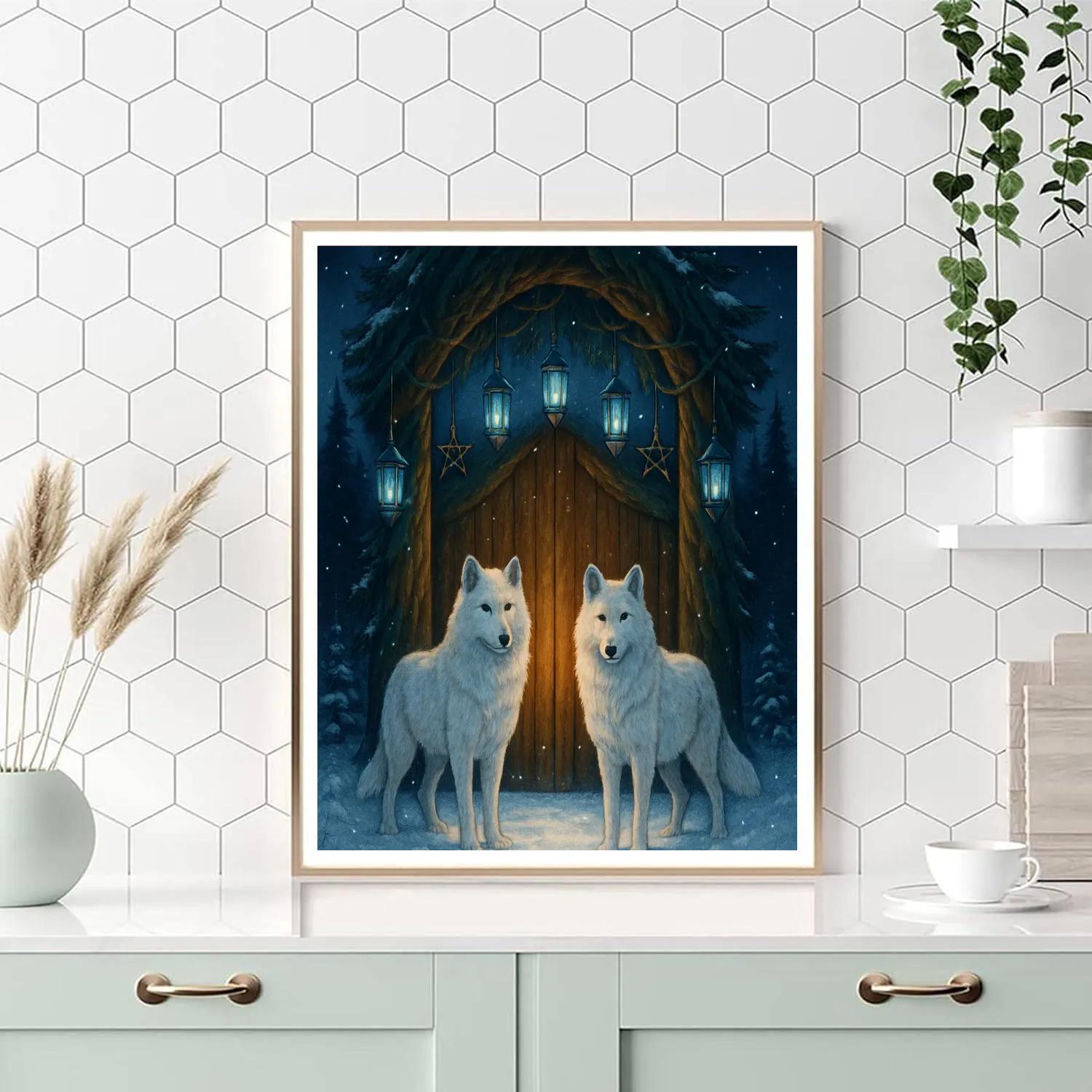 Winter Wolves At The Evergreen Gate paint by number