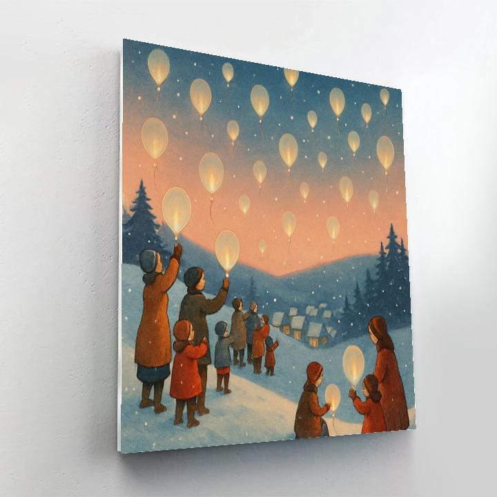 Christmas Balloon Release On Frozen Hilltop paint by number
