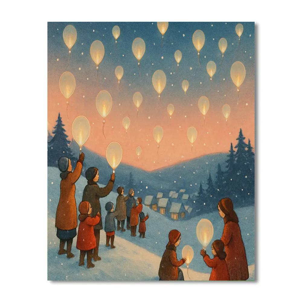 Christmas Balloon Release On Frozen Hilltop paint by number