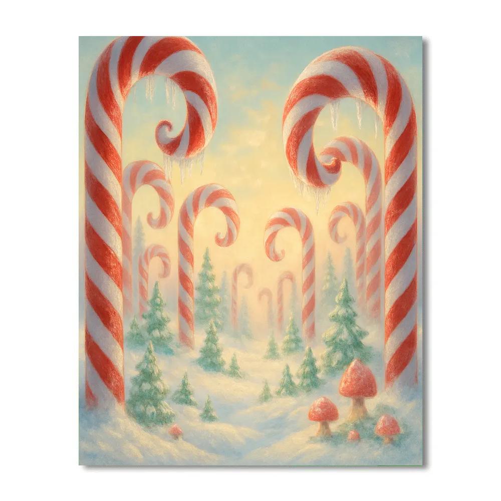 Candy Cane Forest Under Morning Frost paint by color
