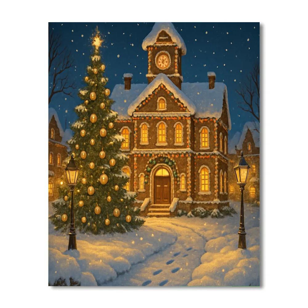 Snowy Town Hall Of Gingerbread Lights DIY paint by numbers