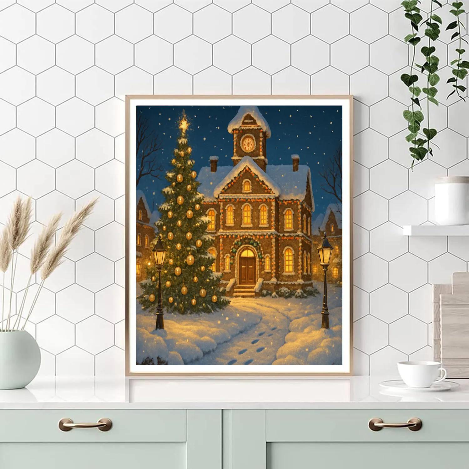 Snowy Town Hall Of Gingerbread Lights DIY paint by numbers