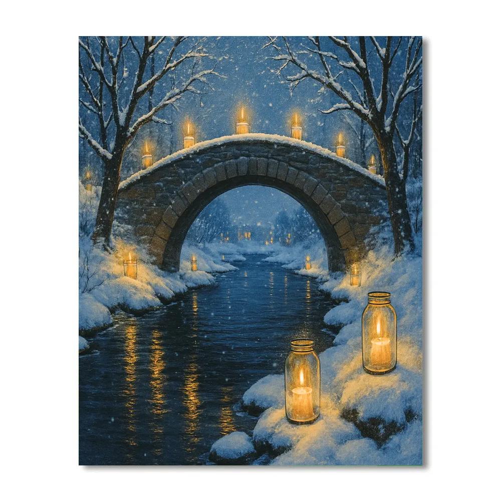 Frozen Bridge Over Candlelit River Paint by numbers kits