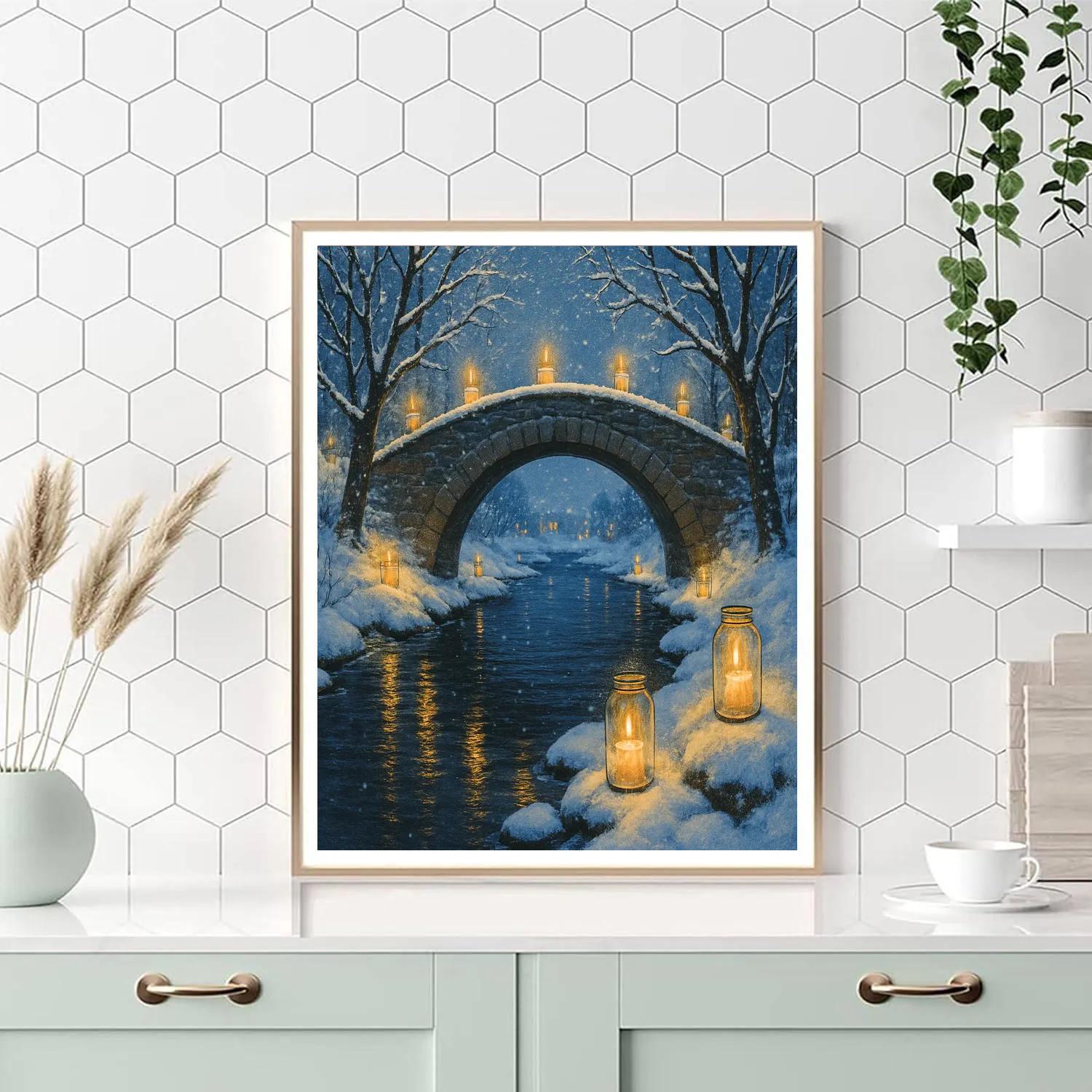 Frozen Bridge Over Candlelit River Paint by numbers kits