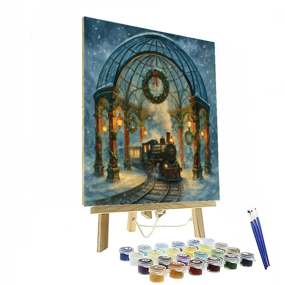 Christmas Train Station Under Glass Dome Paint by numbers art
