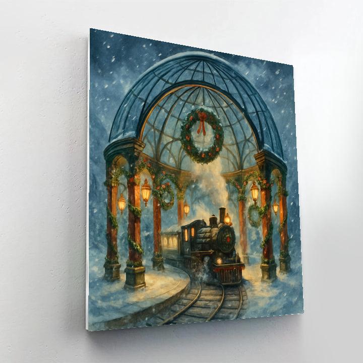 Christmas Train Station Under Glass Dome Paint by numbers art