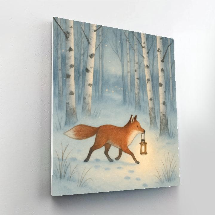 Christmas Lantern Fox In Birch Grove Number painting