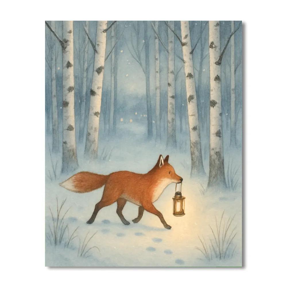 Christmas Lantern Fox In Birch Grove Number painting