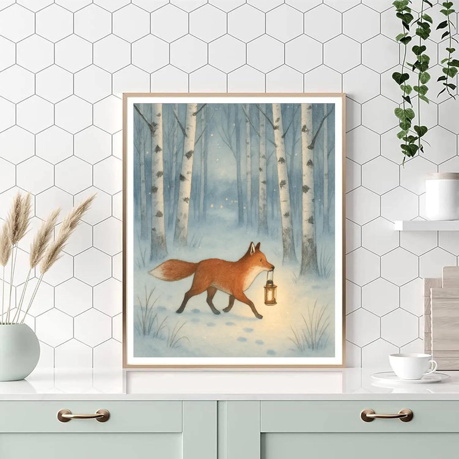 Christmas Lantern Fox In Birch Grove Number painting