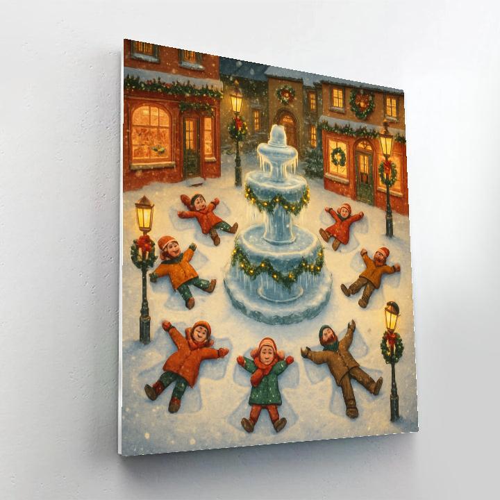 Snow Angels Around The Frozen Fountain paint by number