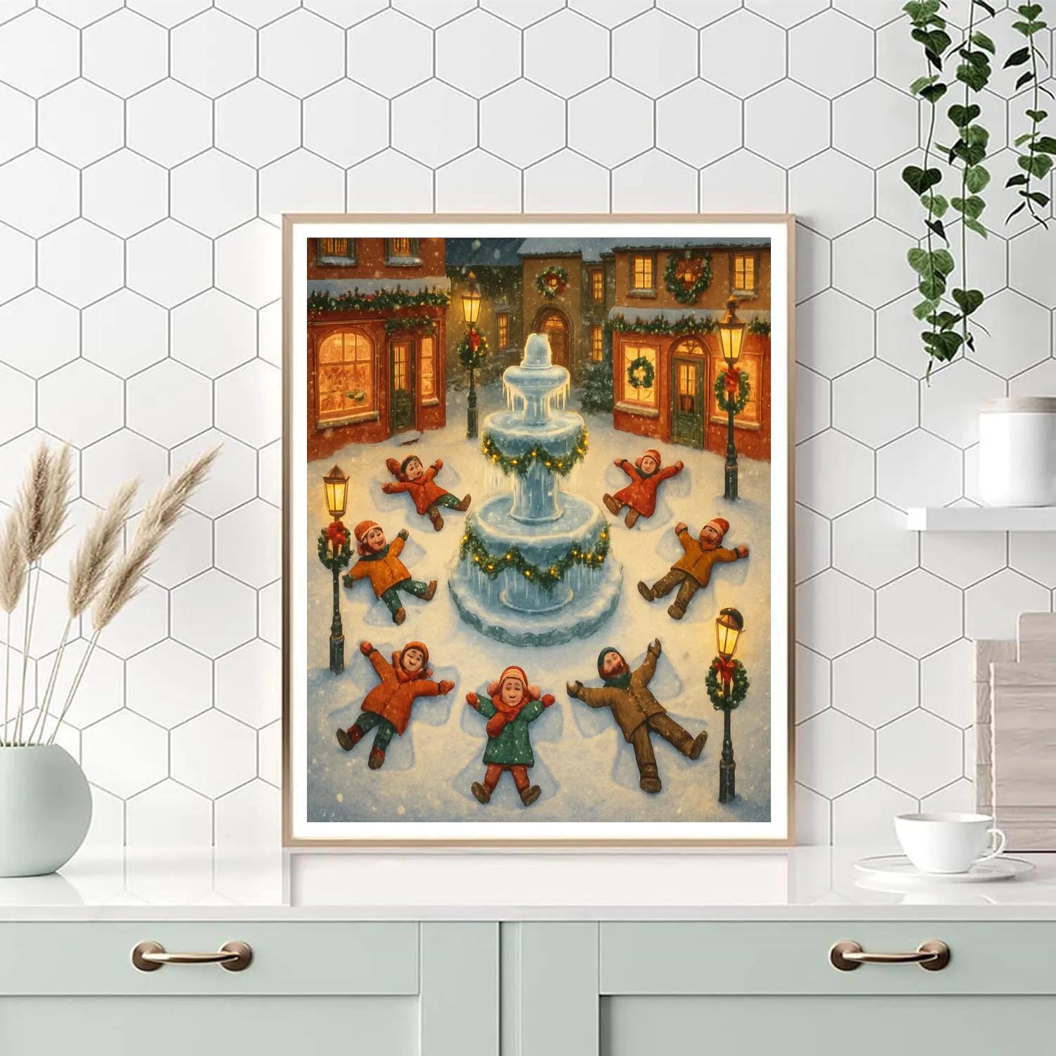 Snow Angels Around The Frozen Fountain paint by number
