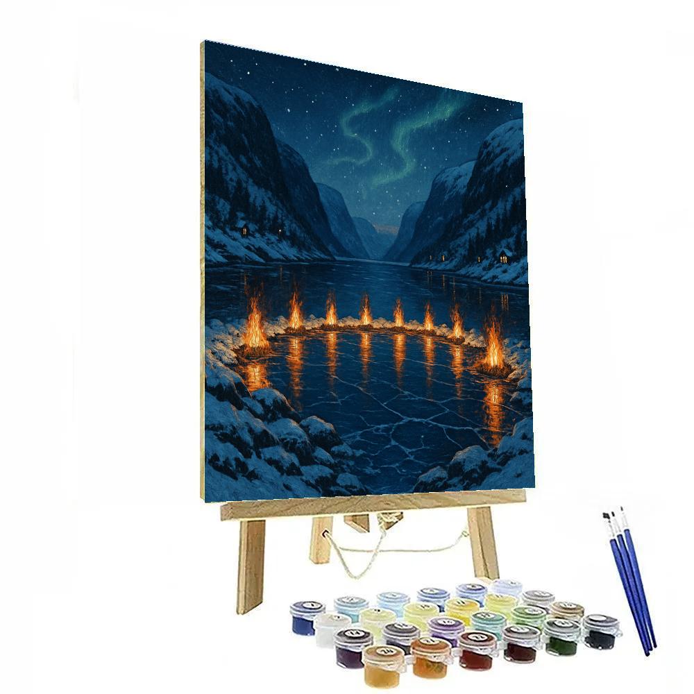 Christmas Fire Circle At Frozen Fjord painting number kit
