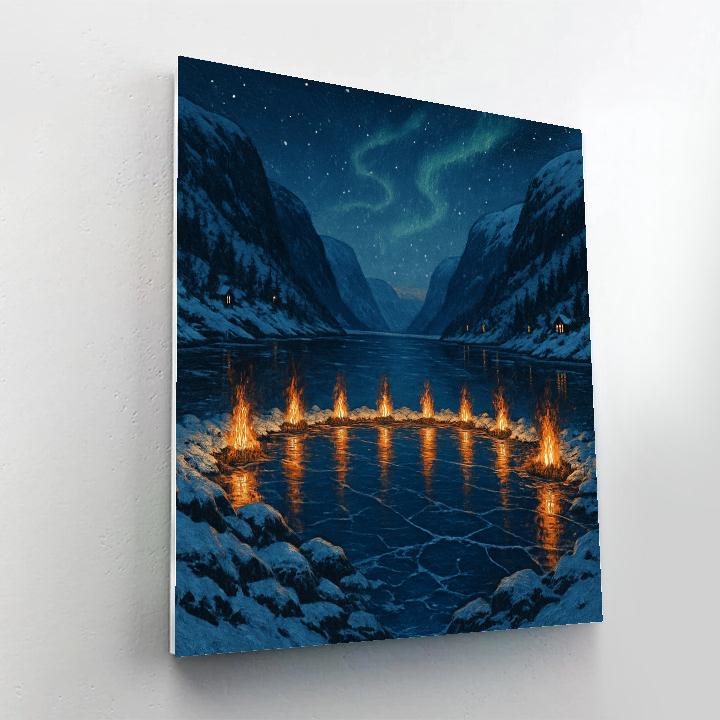 Christmas Fire Circle At Frozen Fjord painting number kit