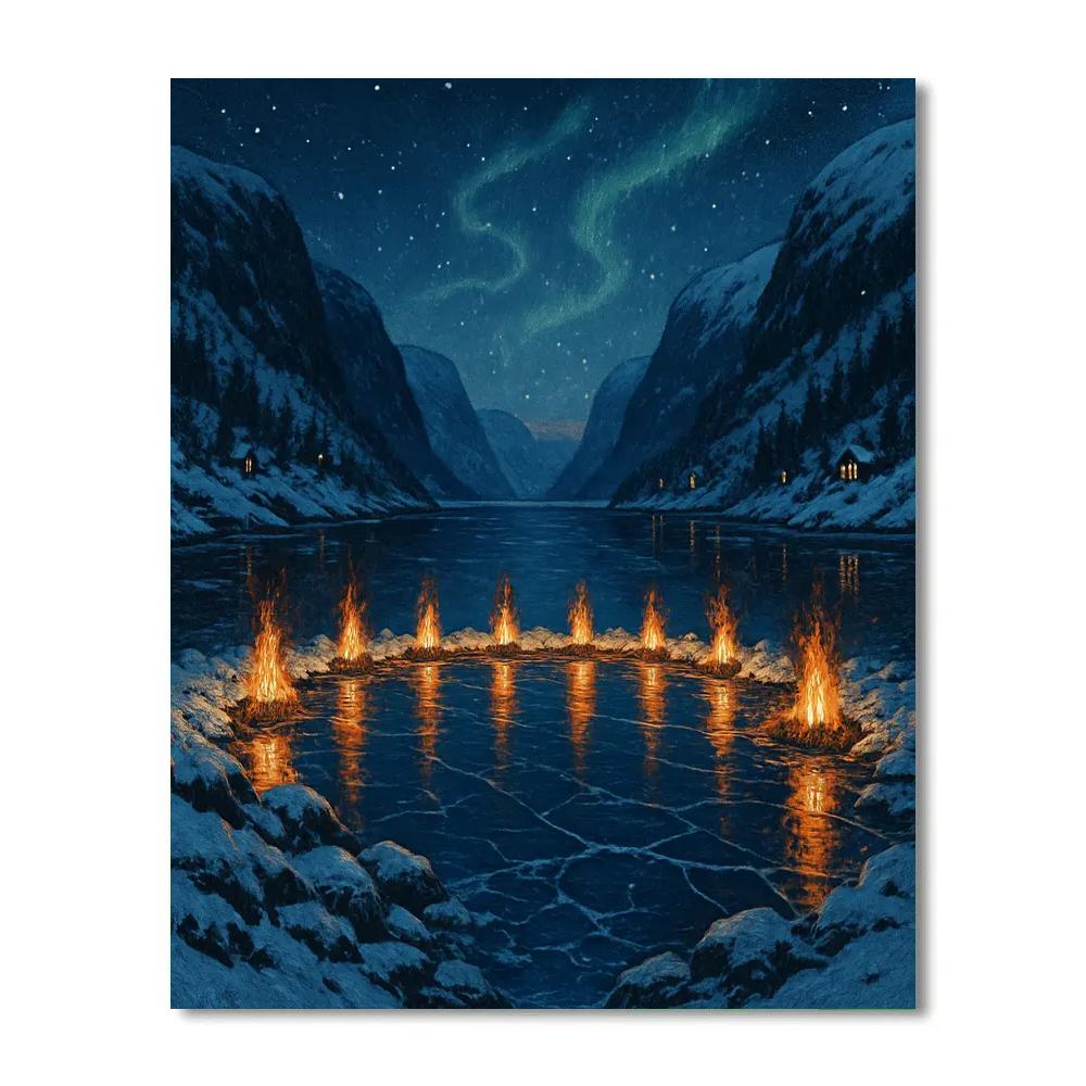 Christmas Fire Circle At Frozen Fjord painting number kit