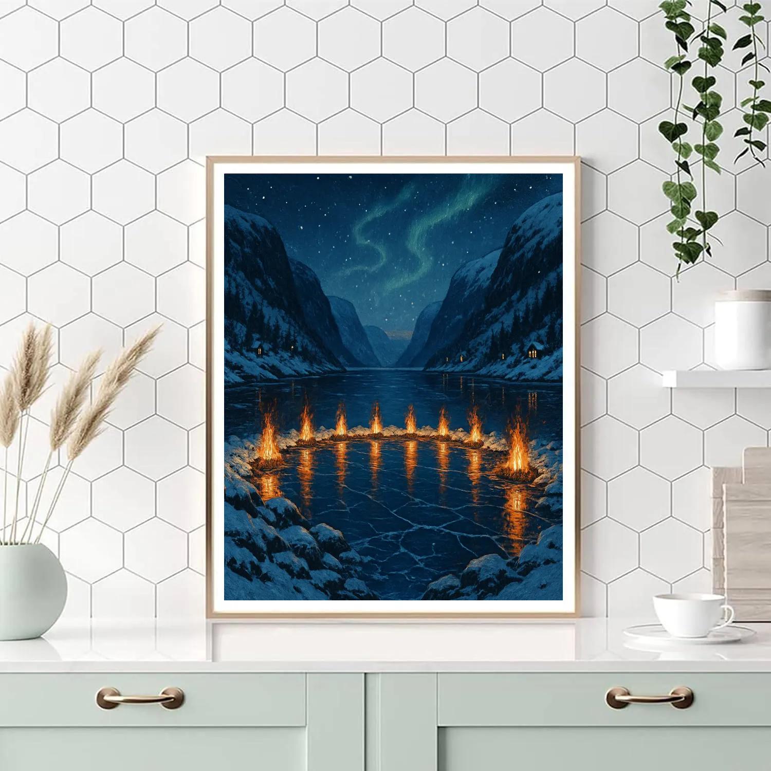 Christmas Fire Circle At Frozen Fjord painting number kit