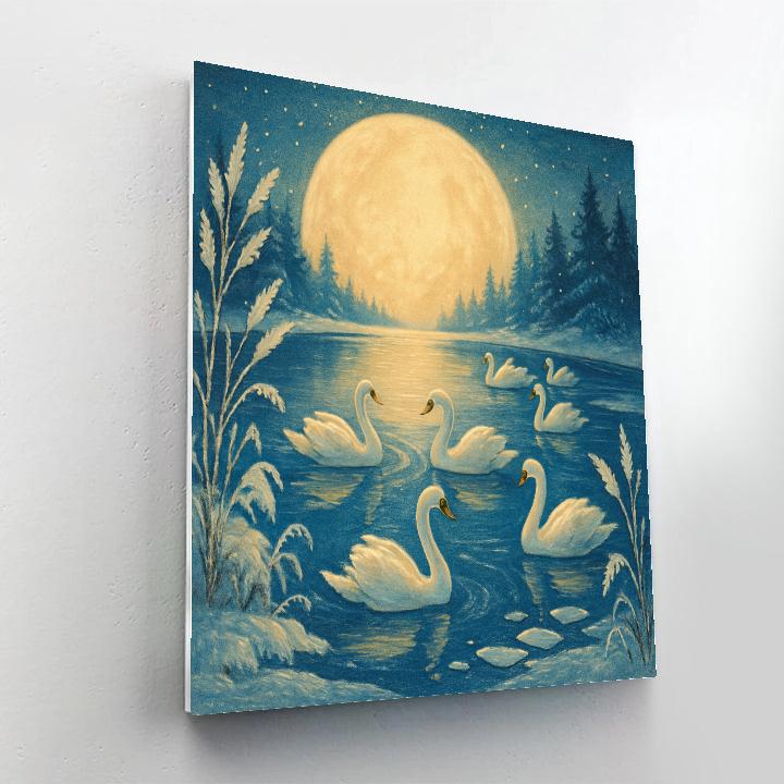 Christmas Swan Lake Under Lantern Moon paint by number